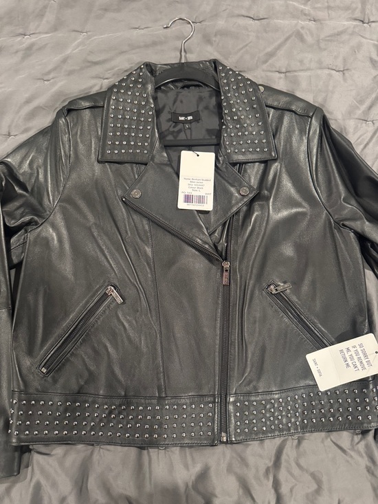 Saint + Sofia Jackets & Blazers - Saint + Sofia Large L Black Studded Leather Moto Jacket NWT